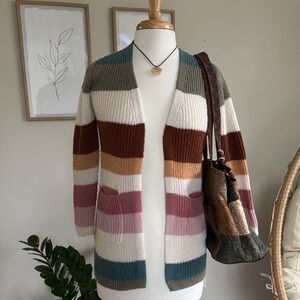 Striped Multicolor Knit Open-Front Cardigan | Cozy Fall/Winter Layers• Women’s S